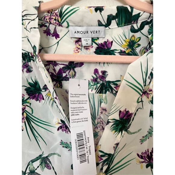 New Amour Vert White Amy Tropez Floral 100% Silk Blouse - Picture 4 of 6